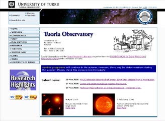 New Tuorla Observatory home page